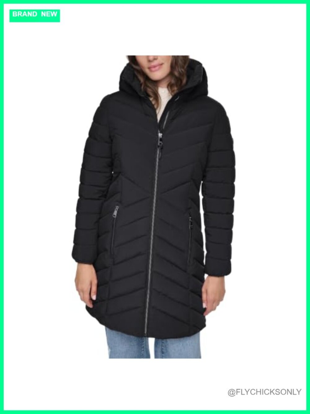 Women's Funnel Neck Hooded Puffer Coat Longline Cold Weather Quilted
